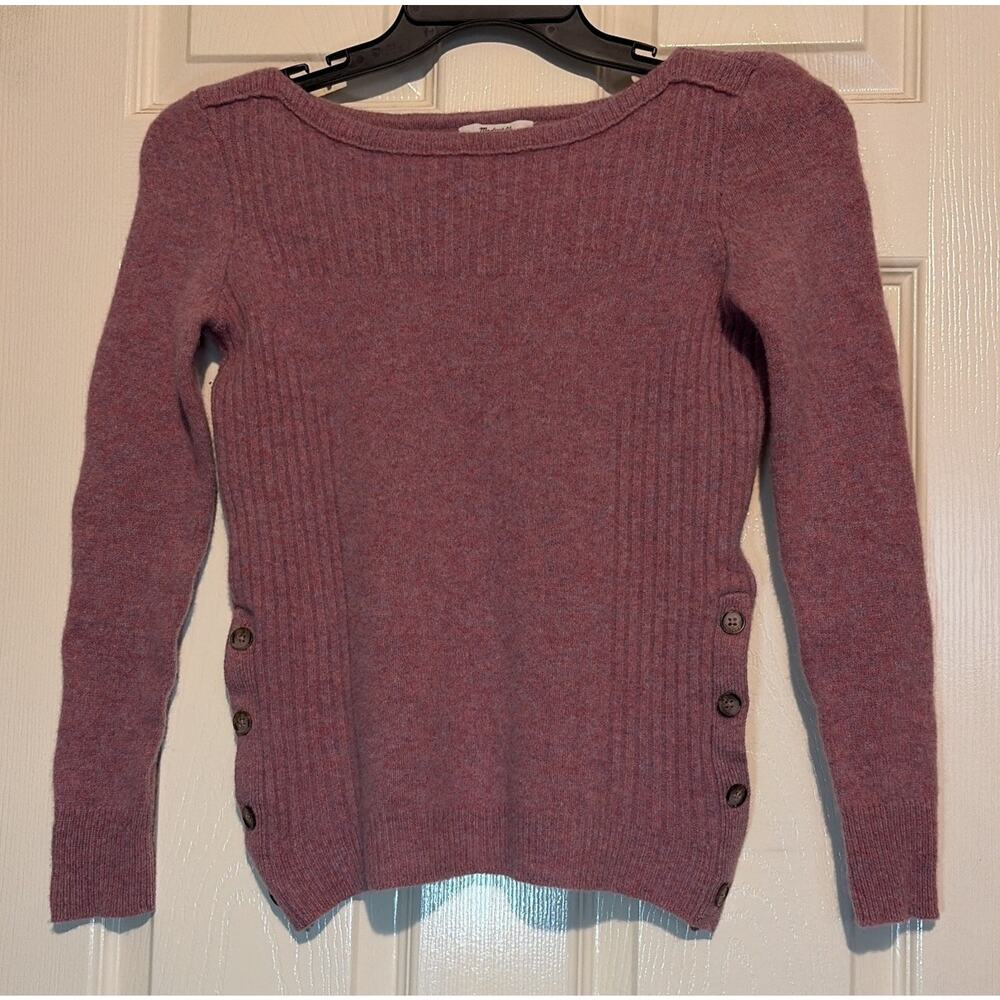Madewell Pinewood Pink Pullover Sweater Merino Wool Button Sides Womens XS